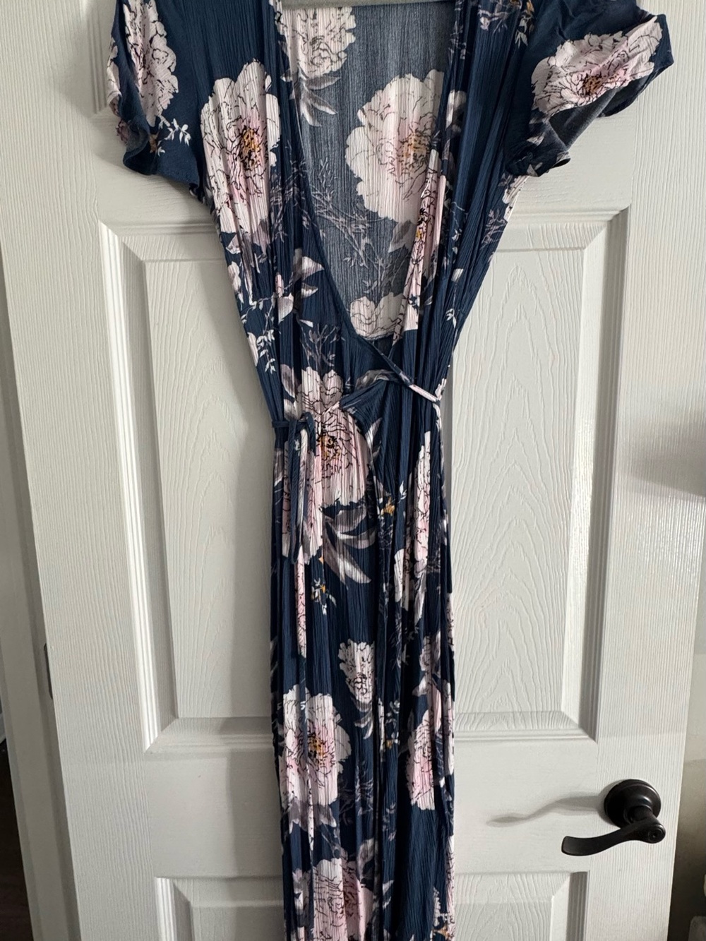 Aakaa Blue Floral Textured Dress with Pink Accents
